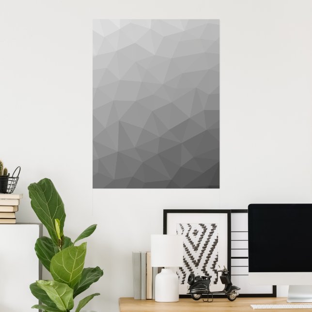 Grauer Gradient-Geometrisches-Netzmuster Poster (Heimbüro)