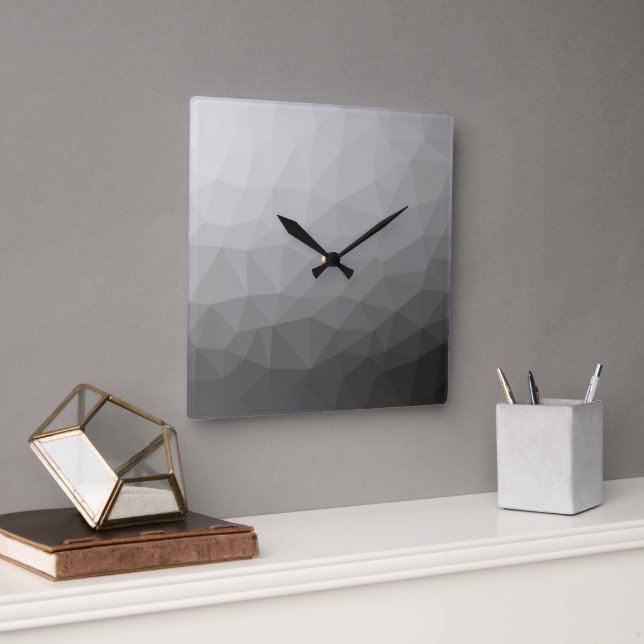 Grauer Gradient-Geometrisches-Netzmuster Quadratische Wanduhr (Büro)