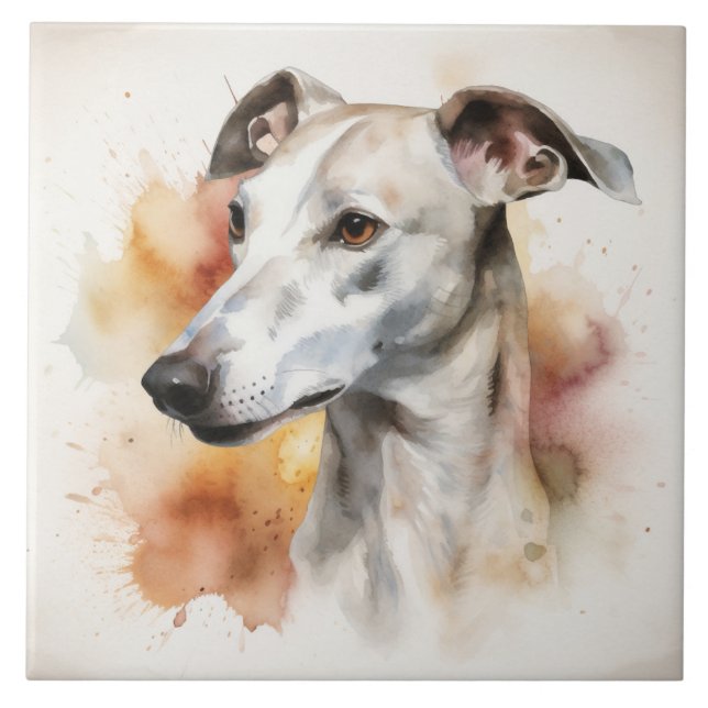 Grauer Grauhund, Hund, Haustier, Aquarell Fliese (Vorderseite)