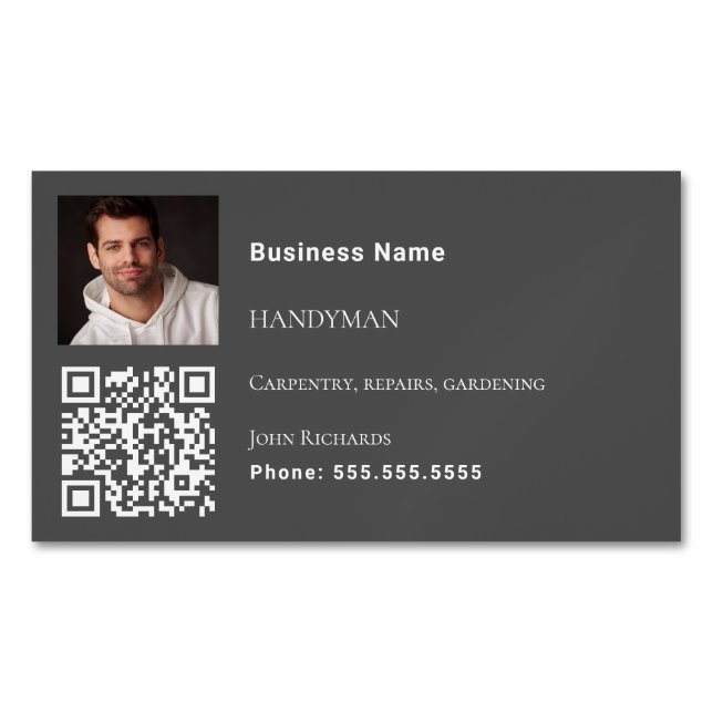 Grauer Handyman-Foto-QR-Code Magnetische Visitenkarte (Vorderseite)
