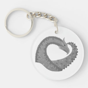 Grauer Herzdrache auf Weiß Schlüsselanhänger