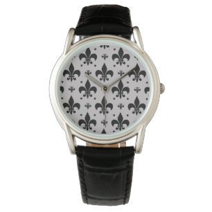 Grauer Hintergrund Fleur-de-lis-Muster Armbanduhr
