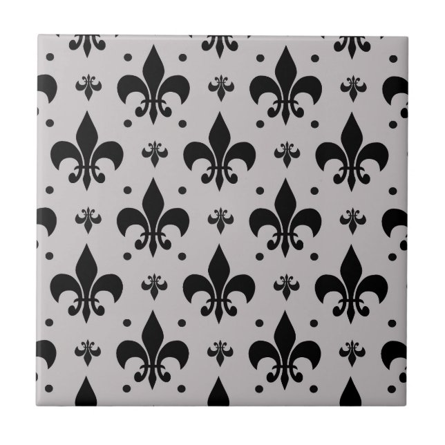 Grauer Hintergrund Fleur-de-lis-Muster Fliese (Vorderseite)