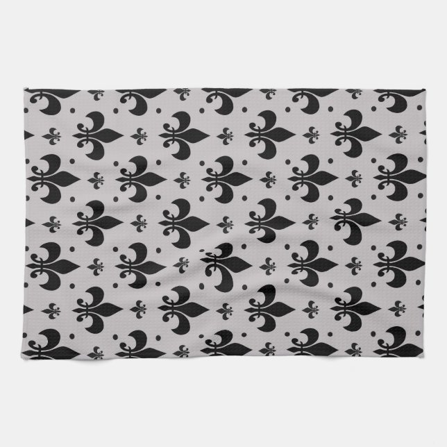 Grauer Hintergrund Fleur-de-lis-Muster Geschirrtuch (Horizontal)