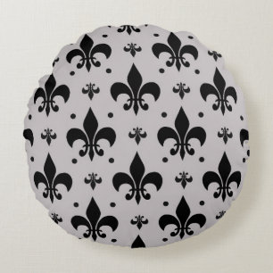 Grauer Hintergrund Fleur-de-lis-Muster Rundes Kissen