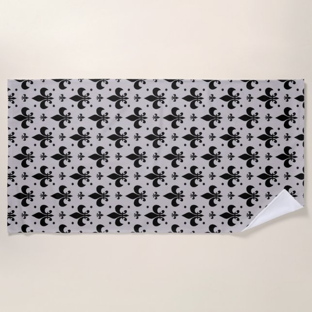 Grauer Hintergrund Fleur-de-lis-Muster Strandtuch (Vorderseite)