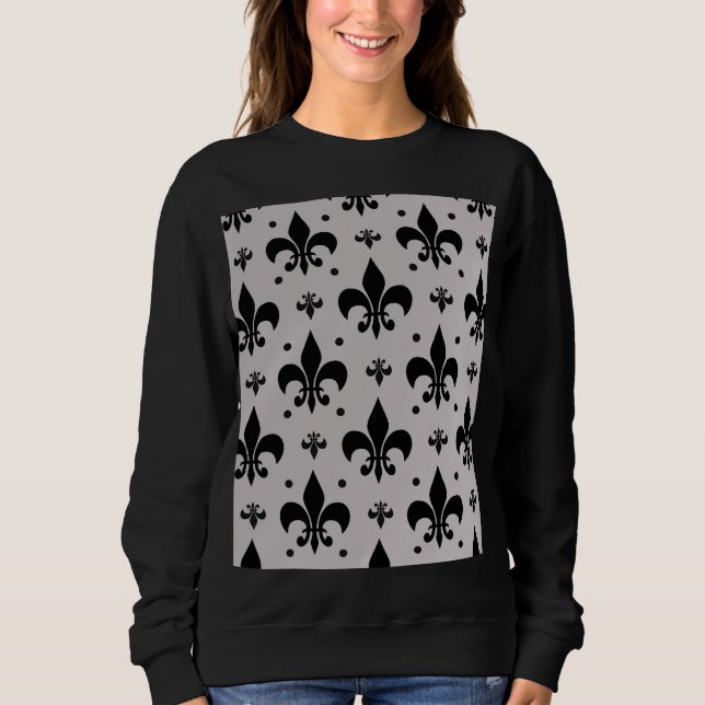 Grauer Hintergrund Fleur-de-lis-Muster Sweatshirt (Vorderseite)