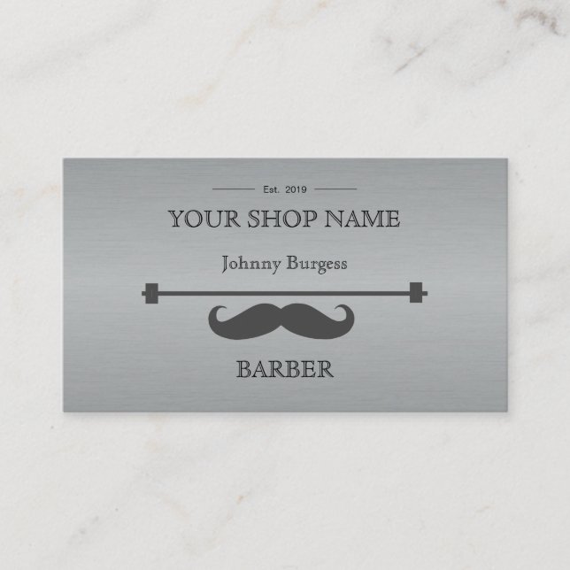 Grauer Hipster Beruflich Barber Steel Modern Visitenkarte (Vorderseite)