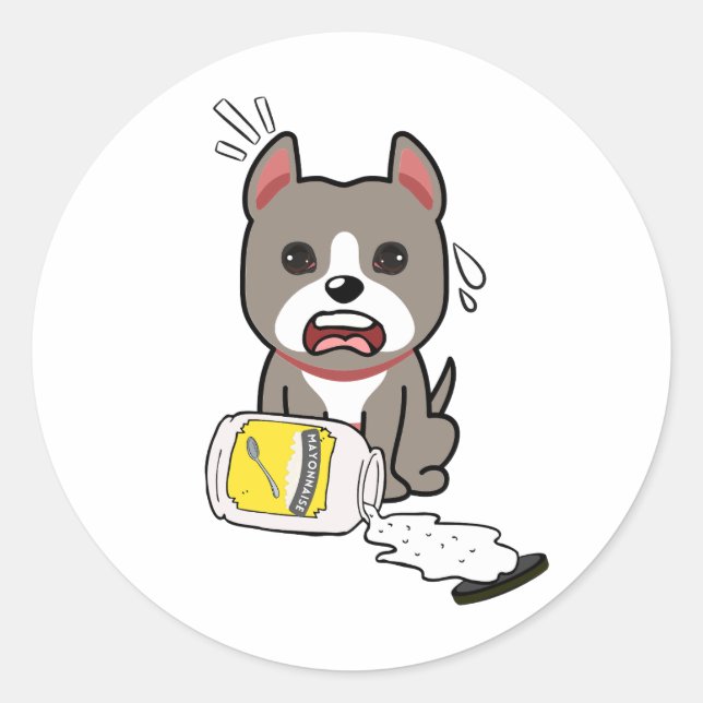 Grauer Hund, der die Mayonnaise verschüttet hat Runder Aufkleber (Vorderseite)