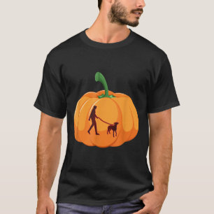 Grauer Hund geht Halloween-Hund Kürbis T-Shirt