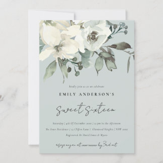 GRAUER IVORY WHITE FLORAL BUNCH SWEET 16 GEBURTSTA EINLADUNG