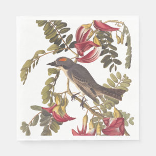Grauer Kingbird Audubon Bird über blühenden Baum Serviette