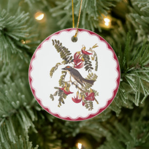 Grauer Kingbird in rosa blühender Hummingvogelbaum Keramik Ornament