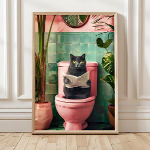 Grauer lustiger Katzen-Toiletten-Druck, Trendige K Poster