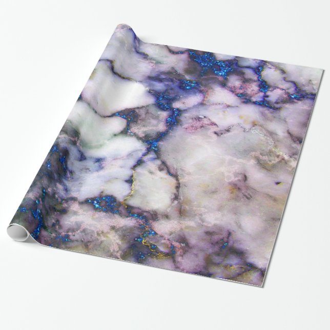 Grauer Marmor mit blauem Glitzer Geschenkpapier (Ungerollt)