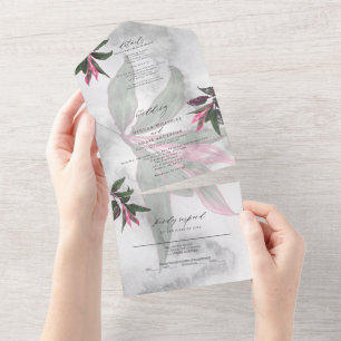 Grauer Marmor-Tropischer Rosa Philodendron All In One Einladung
