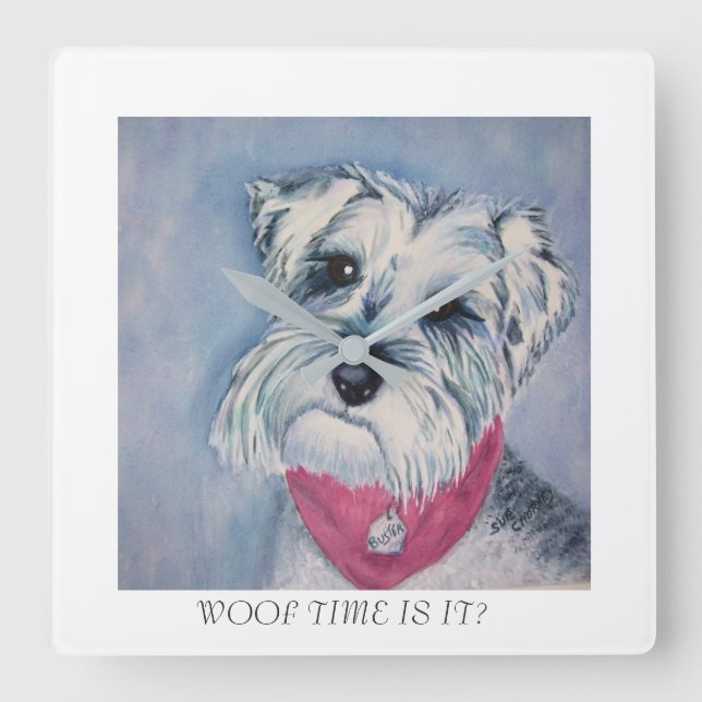 GRAUER MINIATURSCHNAUZER QUADRATISCHE WANDUHR (Vorderseite)