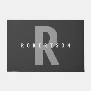 Grauer moderner Trendy Monogram Familienname Fußmatte