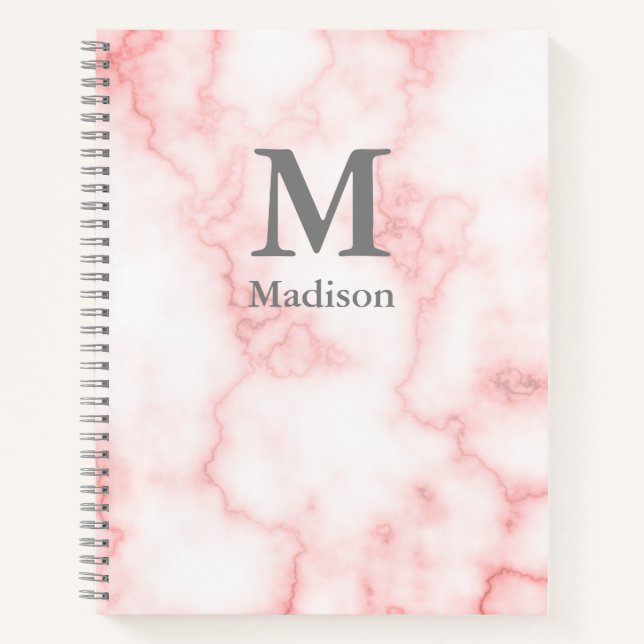 Grauer Name und Monogramm auf rosa Marmoraussehen Notizbuch (Vorderseite)