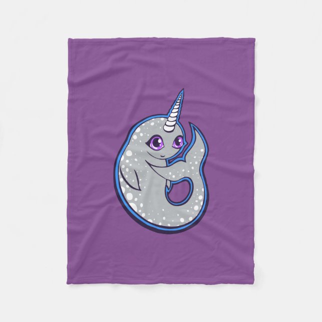 Grauer Narwhal mit Löffel Tinte Zeichnend Design Fleecedecke (Vorderseite)