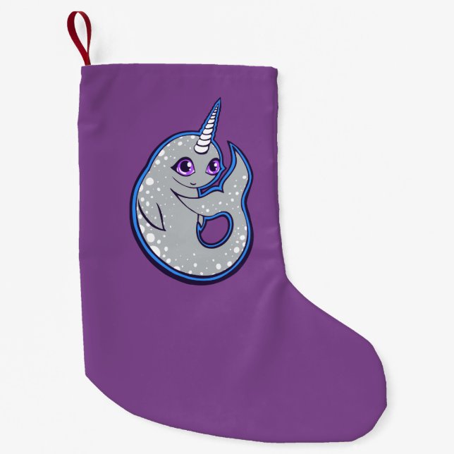 Grauer Narwhal mit Löffel Tinte Zeichnend Design Kleiner Weihnachtsstrumpf (Vorderseite)