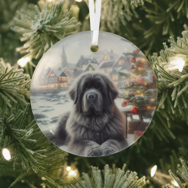 Grauer Neufundland-Hund Ornament Aus Glas (InSitu)