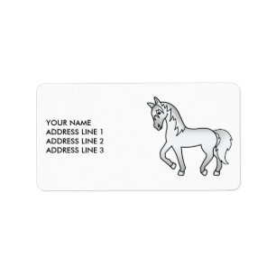 Grauer Niedlicher Cartoon Trotting Horse & Custom Adressaufkleber