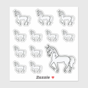 Grauer Niedlicher Cartoon Trotting Horses Aufkleber