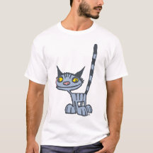 Grauer Niedlicher und Cooler Kitty Cartoon T - Shi
