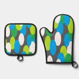 Grauer Ofen-Mitt mit grünen Blautönen Ofenhandschuh & Topflappen-Set
