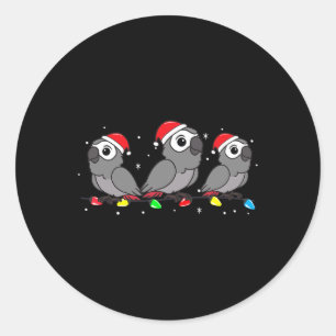 Grauer Papagei Bird WeihnachtsLICHT Funny Pet Xmas Runder Aufkleber
