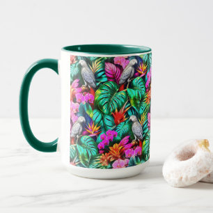 Grauer Papagei Dschungel-Träume Nahtloses Oberfläc Tasse