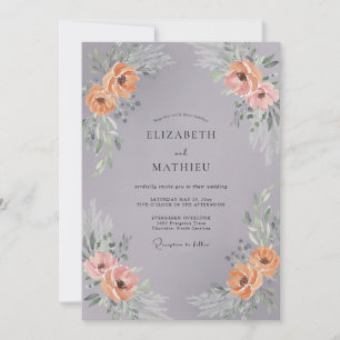 Grauer Pfingstrosen-Blumenkranz Hochzeit Einladung