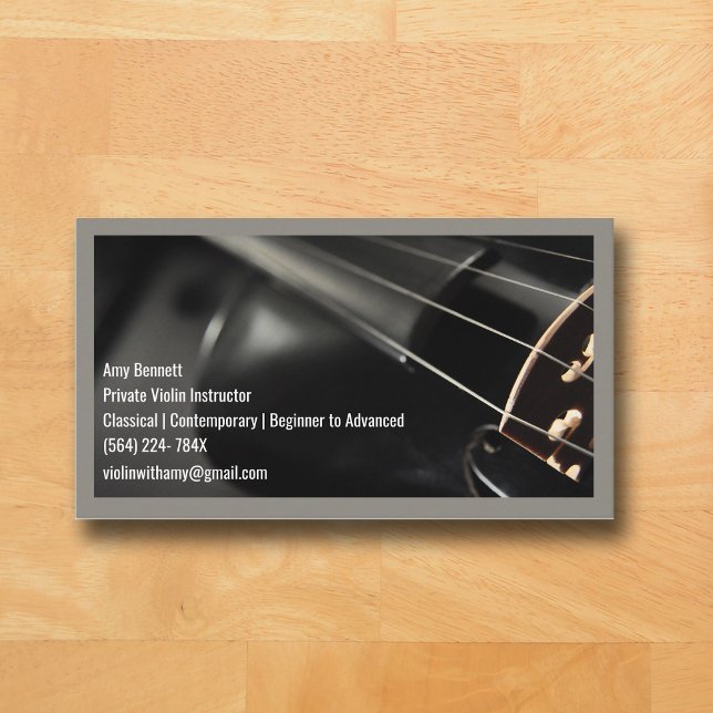 Grauer Qr Code Schwarzer Violin Violinist Visitenkarte (Black Violin Grey Music Business Card )