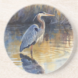 Grauer Reiher Fluss Aquarelle Getränkeuntersetzer