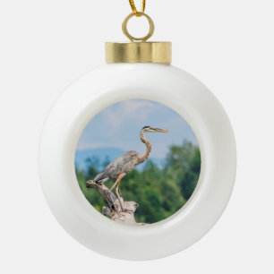 Grauer Reiher Keramik Kugel-Ornament