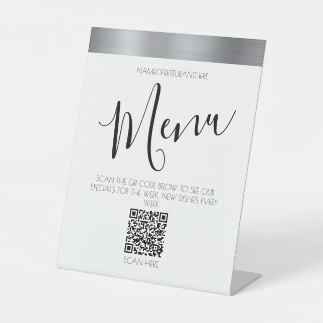 Grauer Restauranttisch Pedestal Sign Sockelschild (Vorderseite)