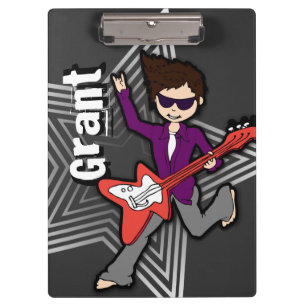 Grauer rockstar Gitarrenjunge addieren Ihr Klemmbrett