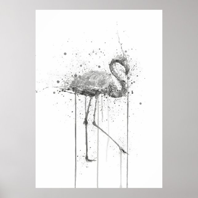 Grauer Rosa Flamingo Poster (Vorne)