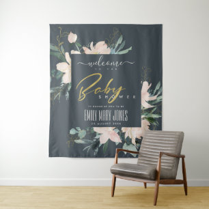 GRAUER ROSAFARBENER BLUMEN-AQUARELL-BABYSHOWER-WIL WANDTEPPICH