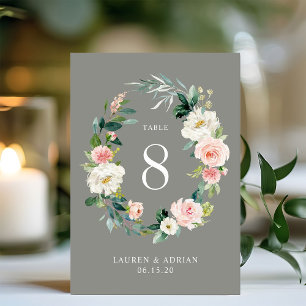 Grauer Rosé-Blumenkranz Hochzeit Tischnummer
