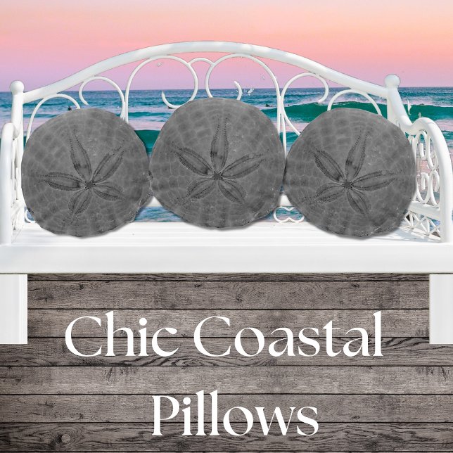 Grauer Sand Dollar Nautical CoastSea Round Pillo Rundes Kissen (Von Creator hochgeladen)