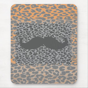 Grauer Schnurrbart und Leopardenmuster Mousepad
