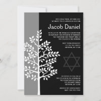 Grauer Schwarzer Baum des Lebens Bar Mitzvah Einla