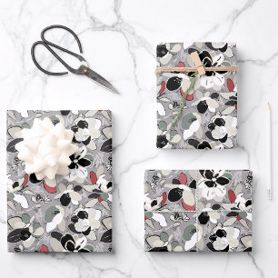 Grauer Schwarzer Floral Winter Magnolia Geschenkpapier Set