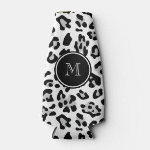 Grauer schwarzer Leopard-Tierdruck mit Monogramm Flaschenkühler