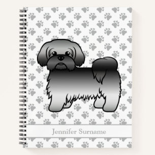 Grauer Shih Tzu Süßer Cartoon-Hund & Name Notizbuch