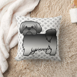 Grauer Shih Tzu Süßer Cartoon-Hund & Pfoten Kissen