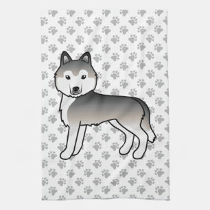 Grauer sibirischer Husky Niedlicher Cartoon Dog Kü Geschirrtuch