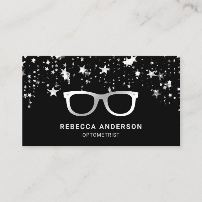Grauer Star Confetti Schwarzer Augengläser Optiker Visitenkarte (Vorderseite)